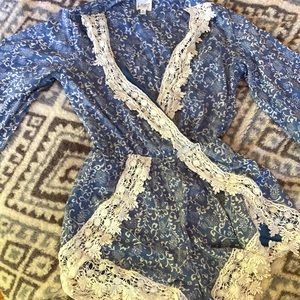 Blue and White, Polyester, Lace Trim, Gently used, Romper